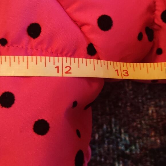 New R 1881 size 12M pink black polka‎ dot hood footed snowsuit zip foldover hand - Picture 8 of 8